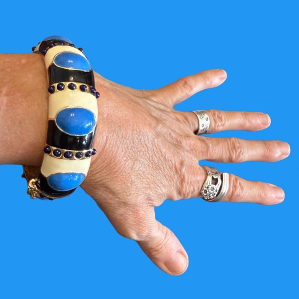 J.Crew Blue Black White Enamel Hinge Bracelet w/Safety Chain